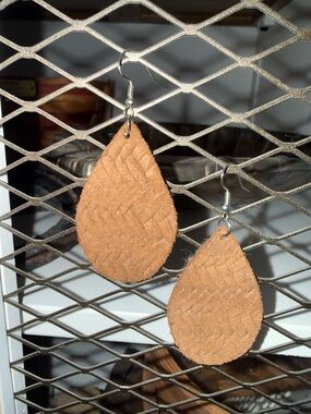 Tan Suede Teardrop Dangle Earrings